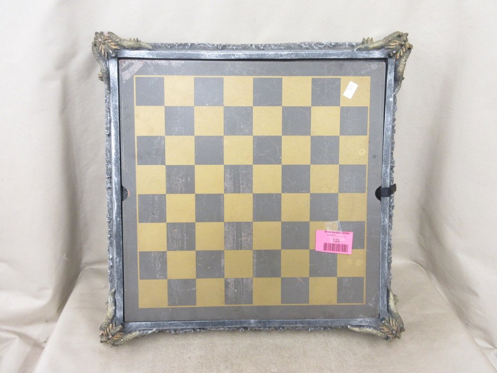 Medieval chess set in board-topped case