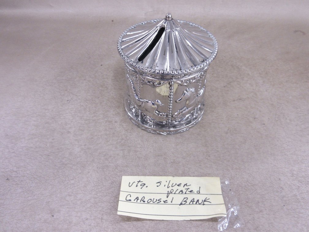 Vintage Silverplated Carousel bank