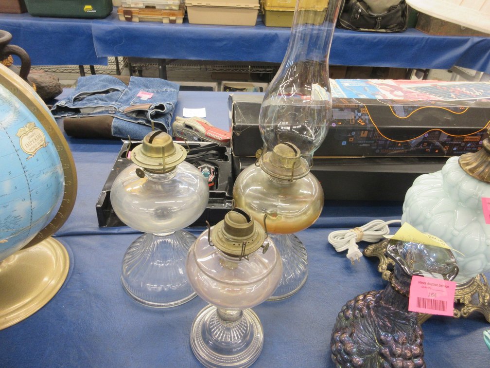 (3) Antique glass oil lamps