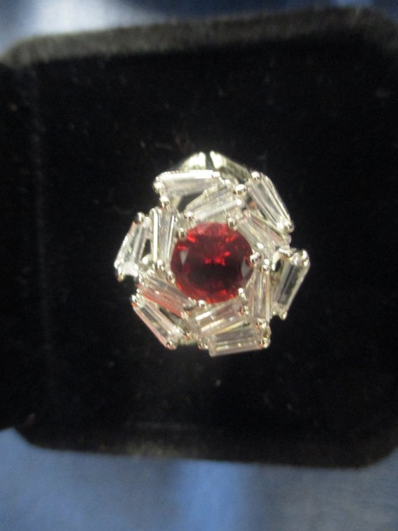 .925 with crystal and red stone ring