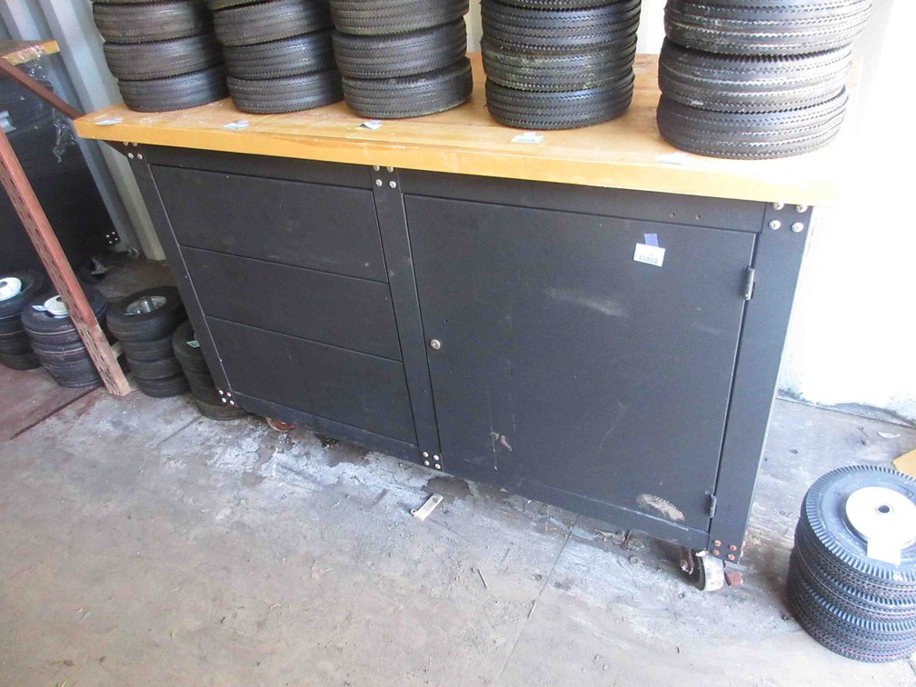 Torin rolling metal shop cabinet with wood top