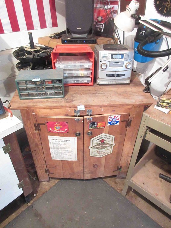 Wood cabinet with contents