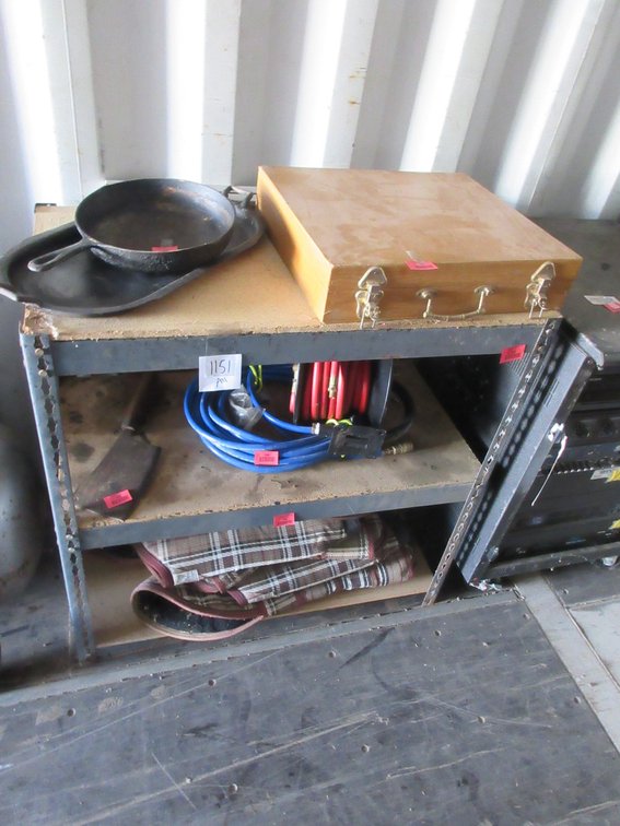 Metal work table with pressed wood shelf