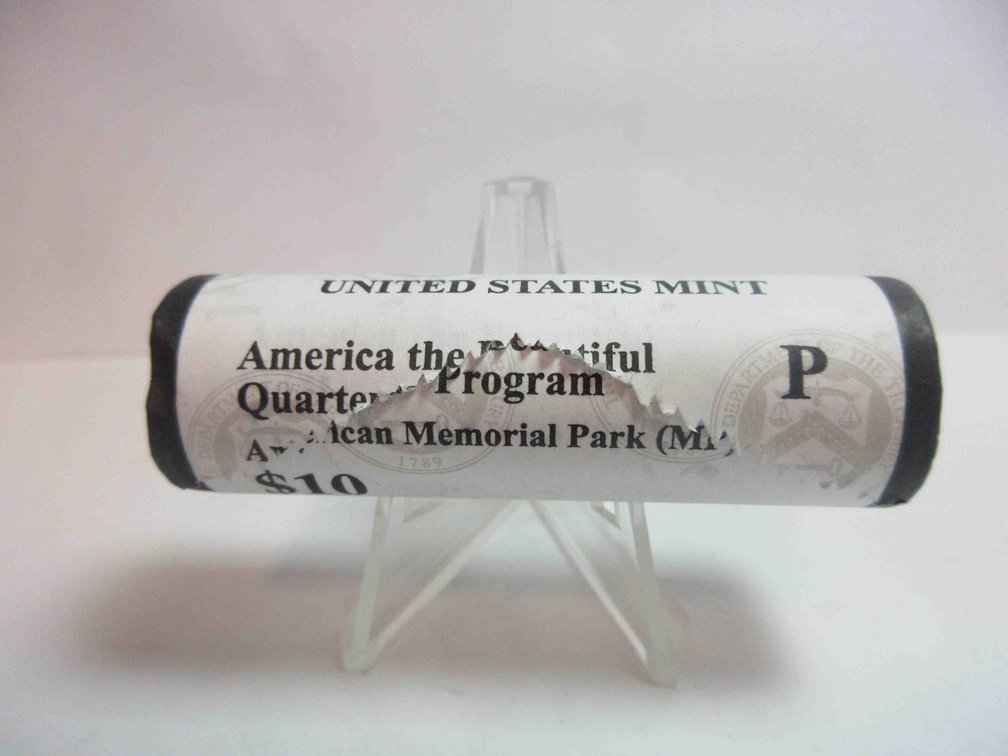 Uncirculated roll of 2018-P American Memorial Park quarters