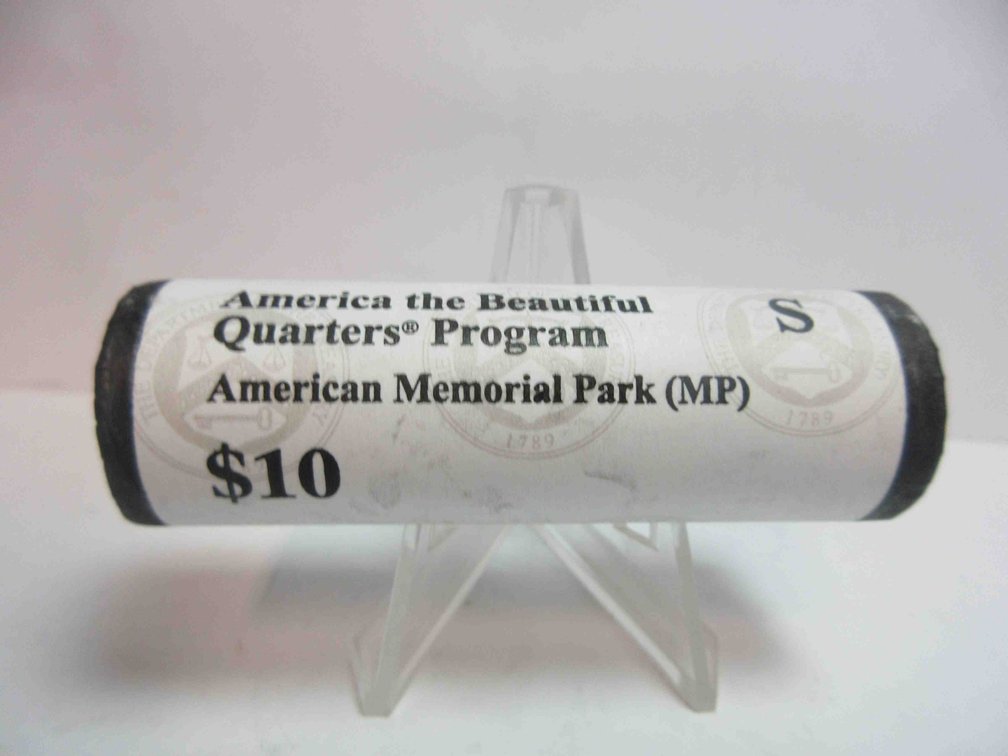 Uncirculated roll of 2018-S American Memorial Park quarters