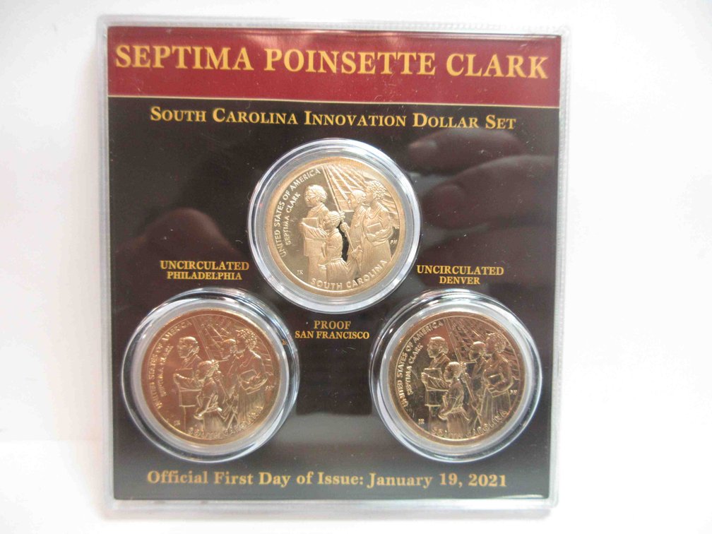 (3) 2021 First day of issue Septima Poinsette Clark dollar coins
