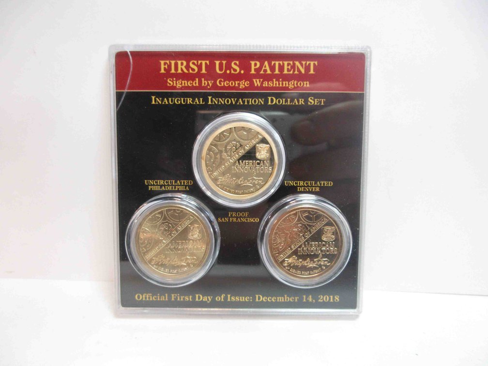 (3) 2018 First day of issue 1st US Patent dollar coins