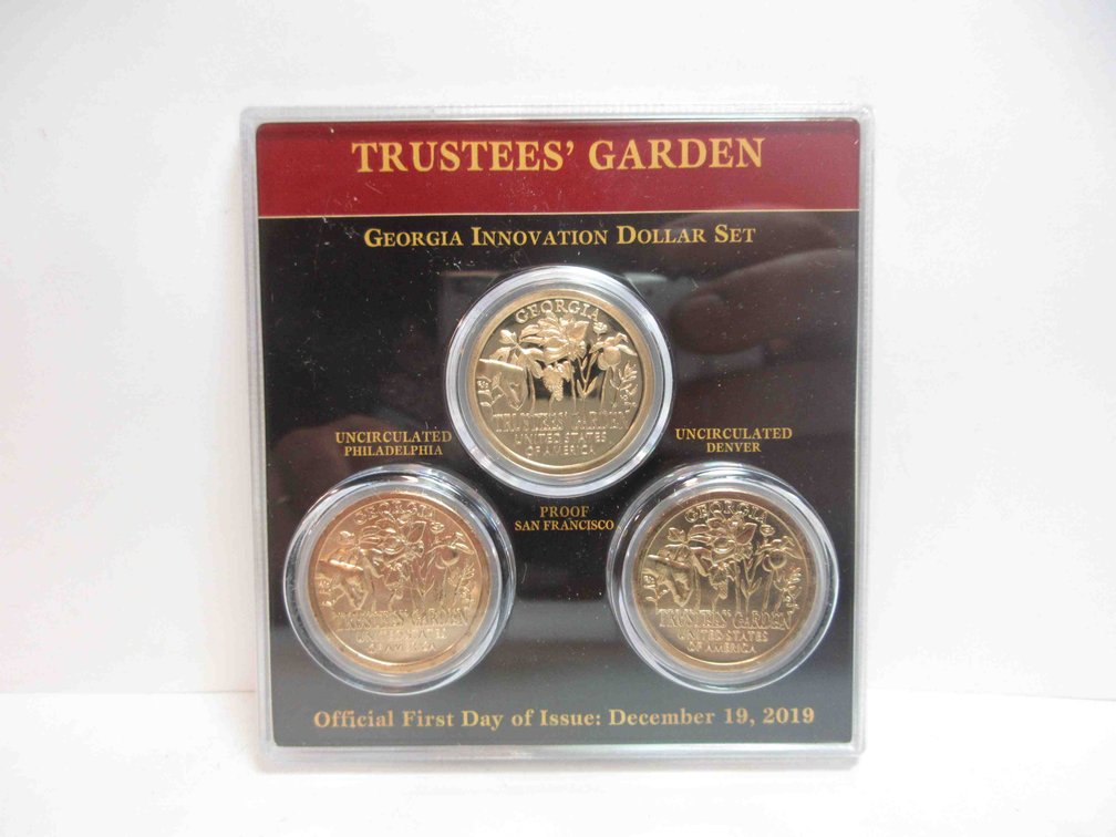 (3) 2019 First day of issue Trustees' Garden dollar coins