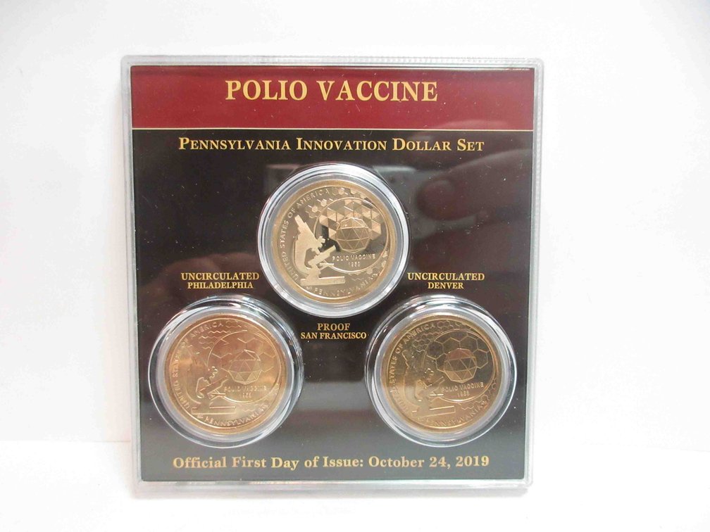 (3) 2019 First day of issue Polio Vaccine dollar coins