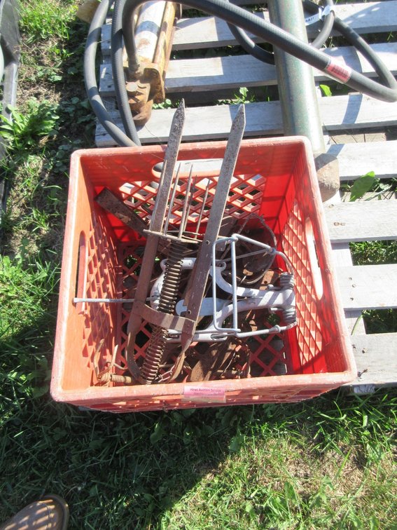 Plastic milk crate with contents