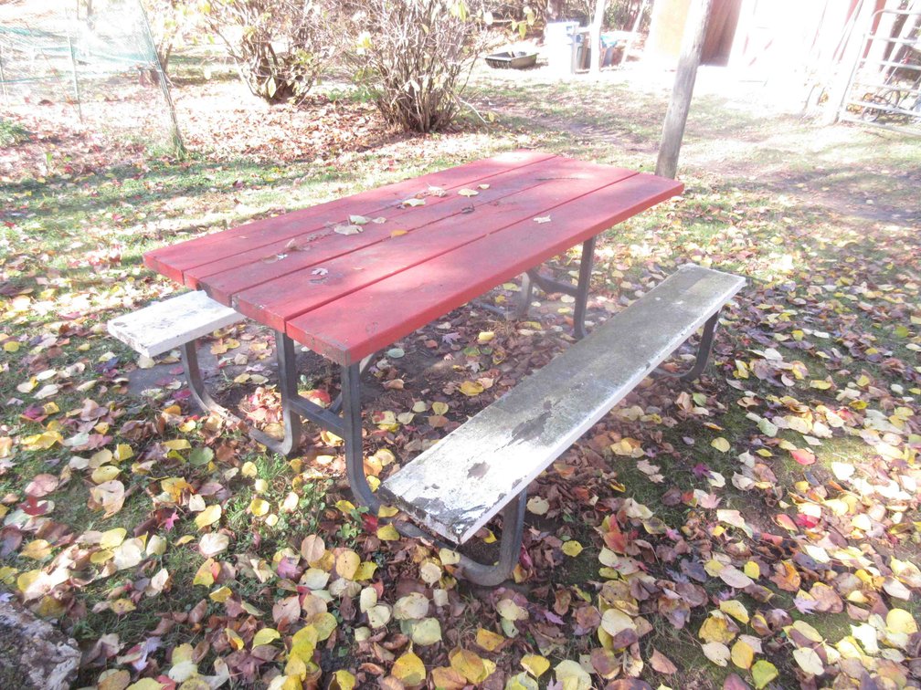 Metal and wood picnic bench