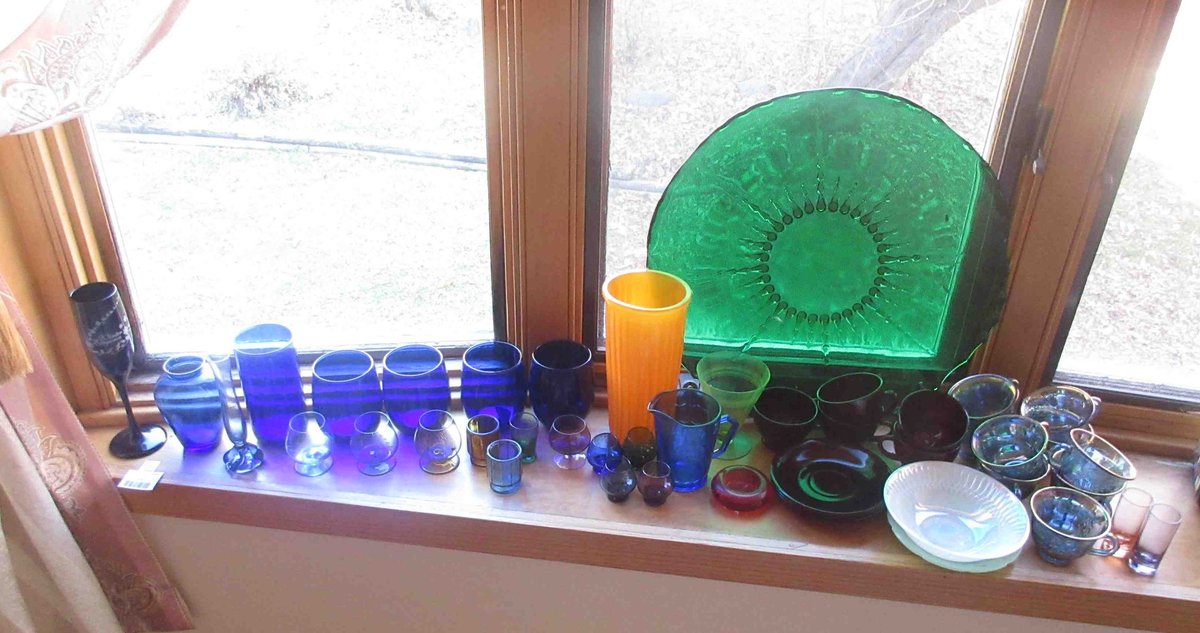 Group of vintage colored glassware