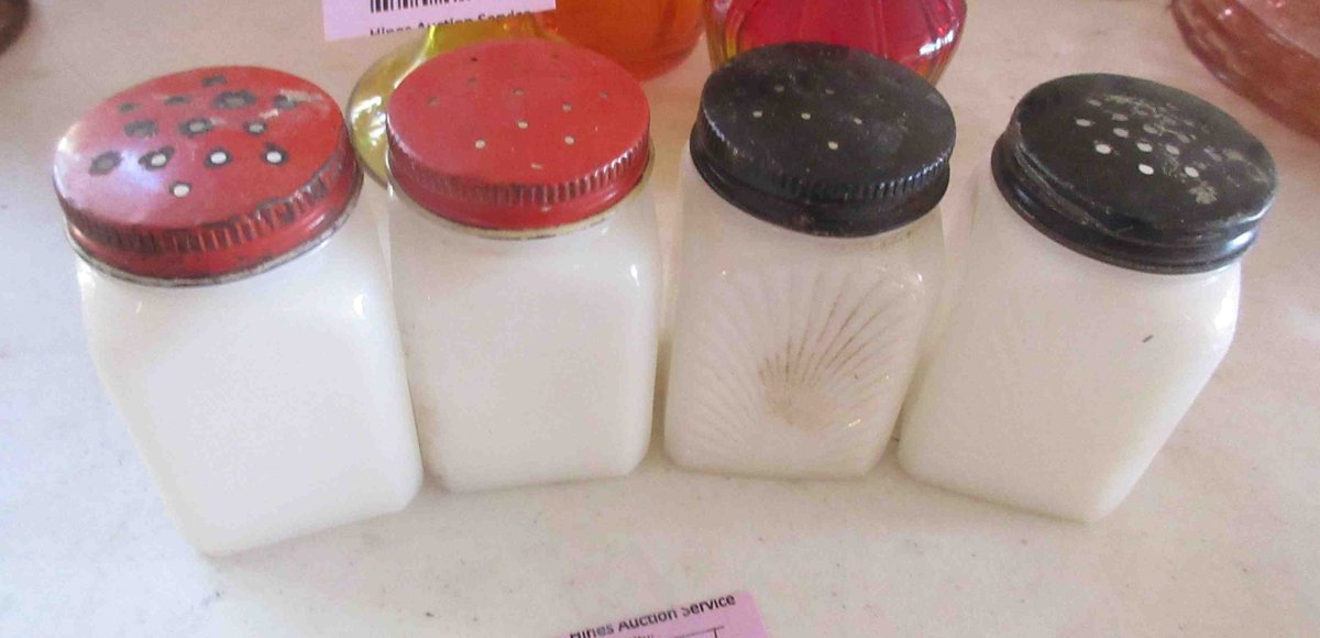 (2) Pairs of milk glass shakers