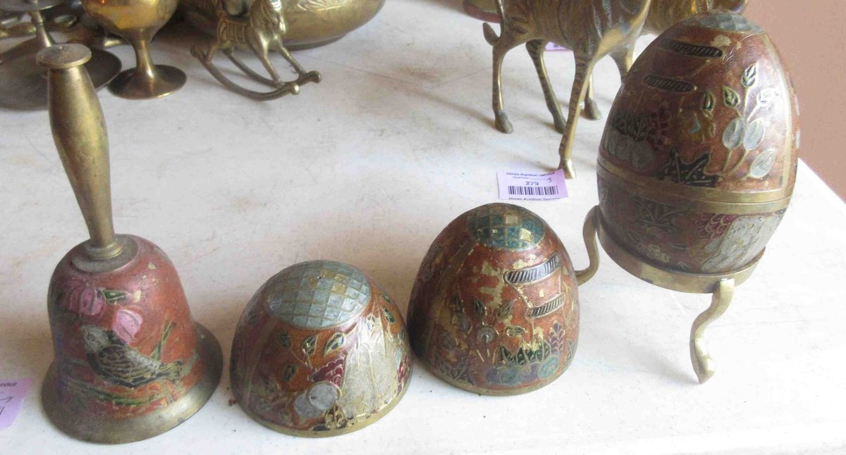 Group of heavy brass enameled pieces