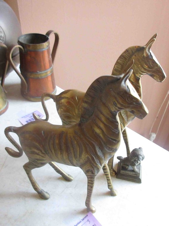 (2) Brass zebras and foo dog