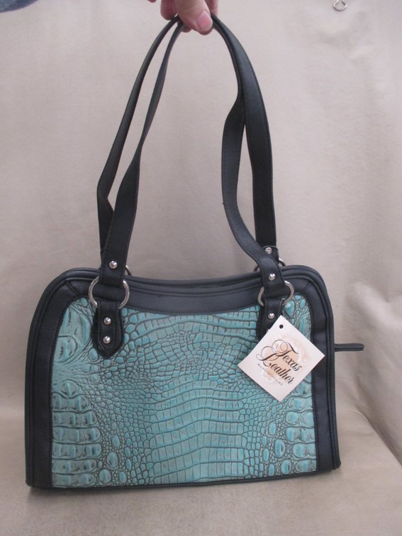 Texas Leather black and turquoise handbag