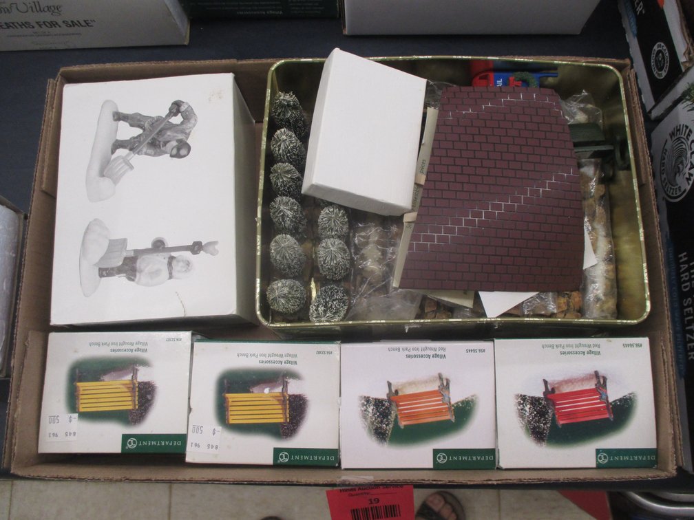 Box of Department 56 Christmas Village accessories