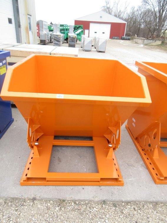 Orange steel forklift tip dumpster