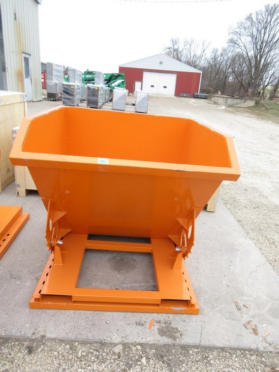 Orange steel forklift tip dumpster
