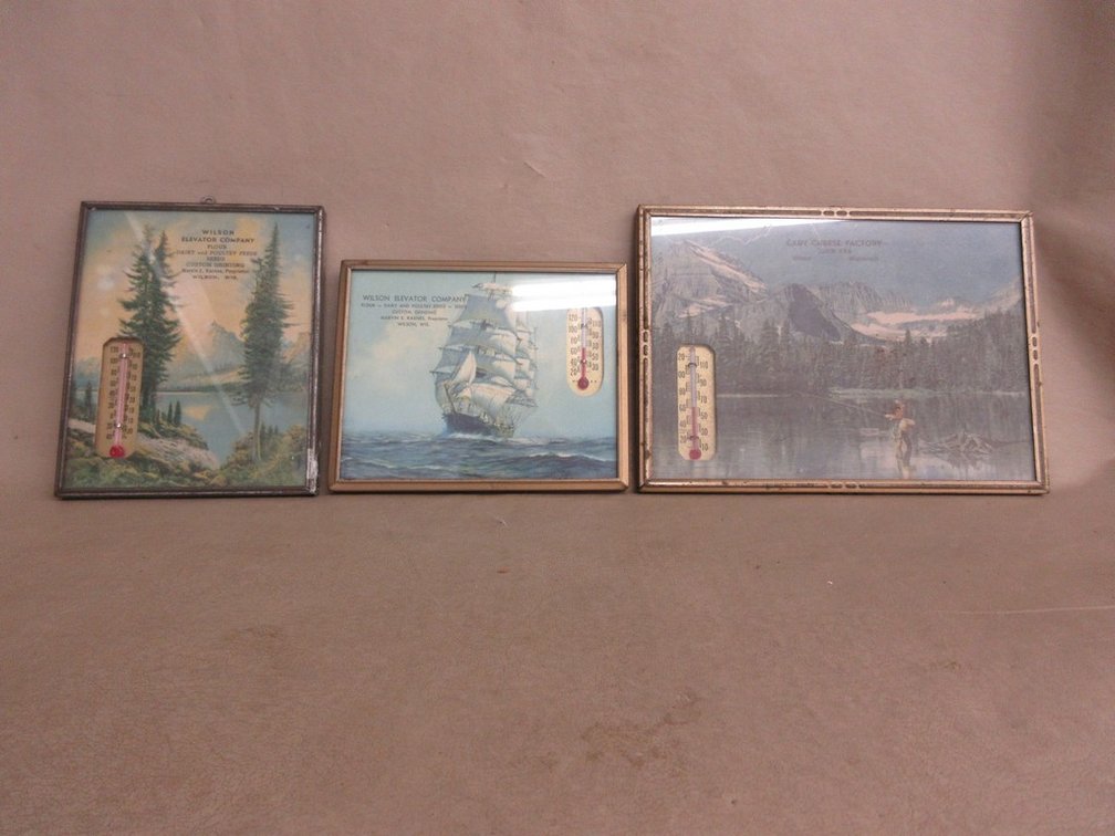 (3) Frame advertising thermometers, All Wilson, WI advertising