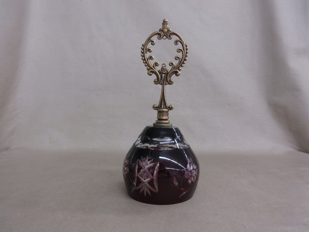 Red-Cut-To-Clear Poland glass bell with brass handle