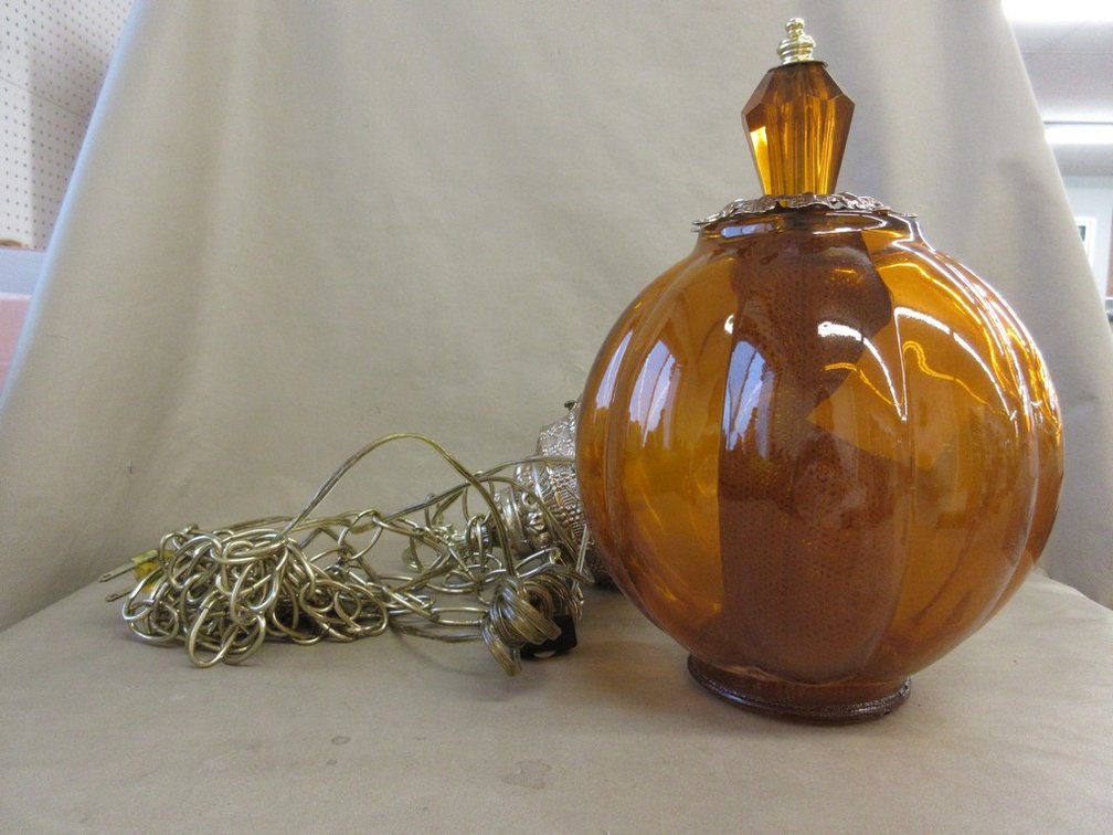 Vintage glass "Melon Ball" orange glass swag lamp
