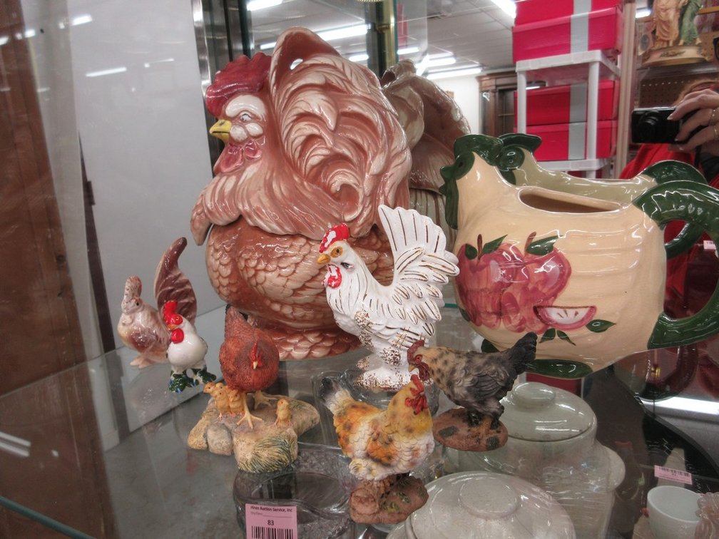 Ceramic and resin rooster and chicken group
