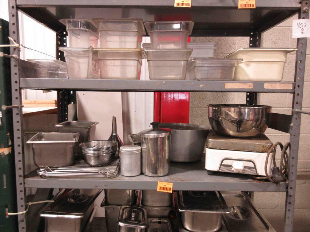 (2) Shelves of commercial kitchen items