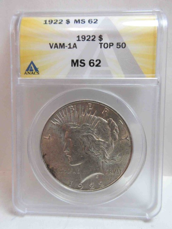 1922 Peace dollar graded by ANACS
