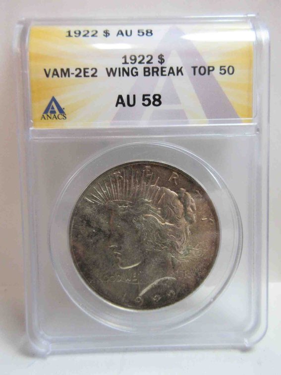1922 Peace dollar graded by ANACS
