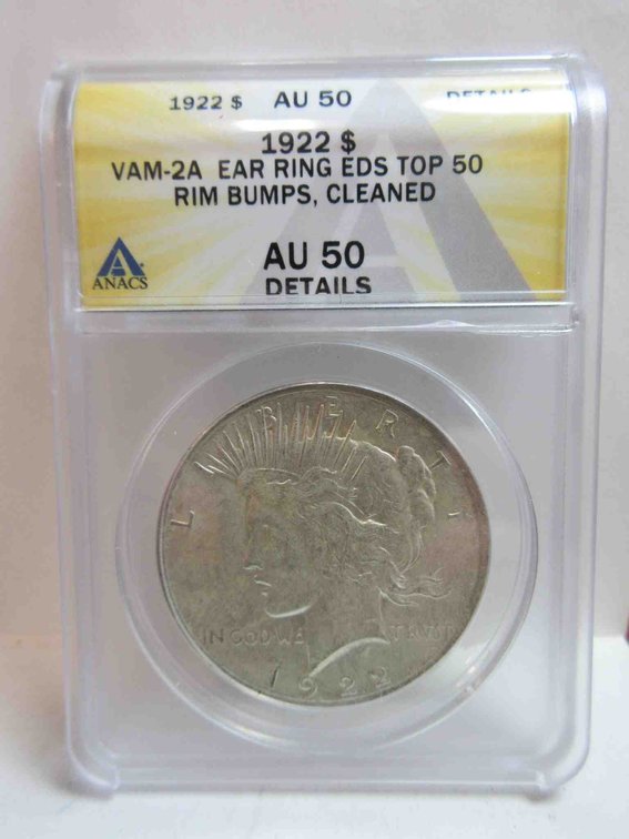 1922 Peace dollar graded by ANACS