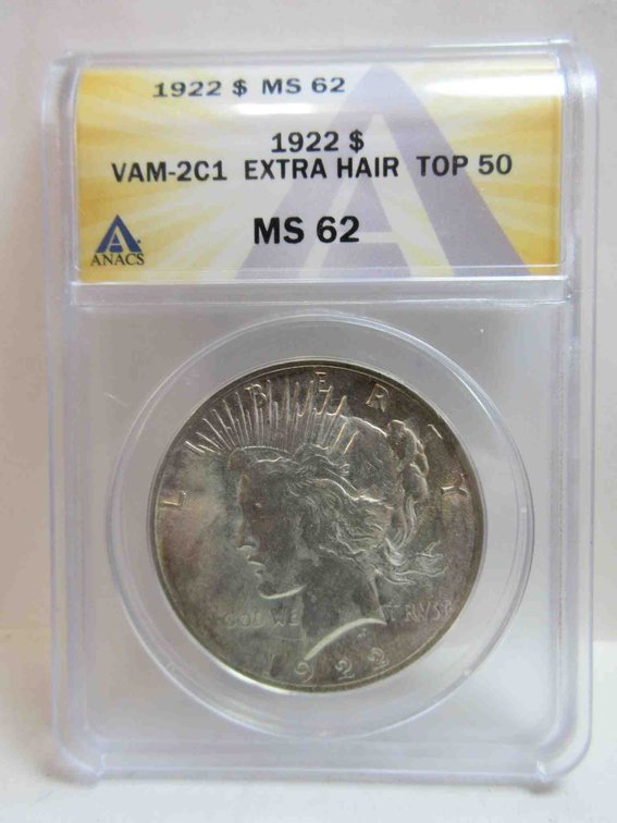 1922 Peace dollar graded by ANACS