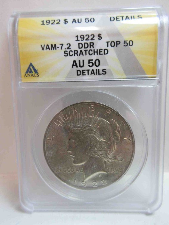 1922 Peace dollar graded by ANACS