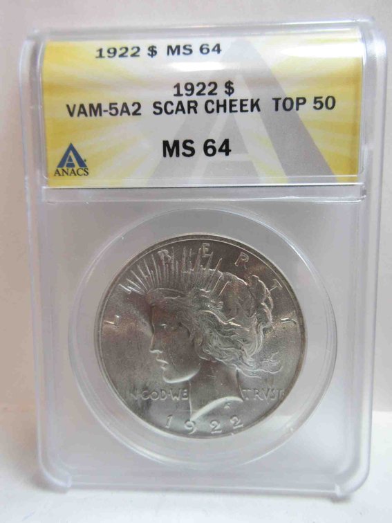 1922 Peace dollar graded by ANACS