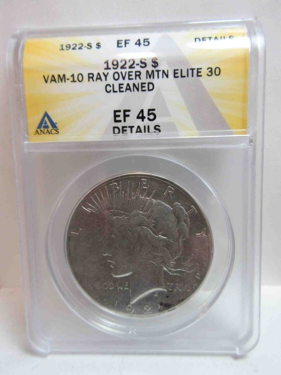 1922-S Peace dollar graded by ANACS