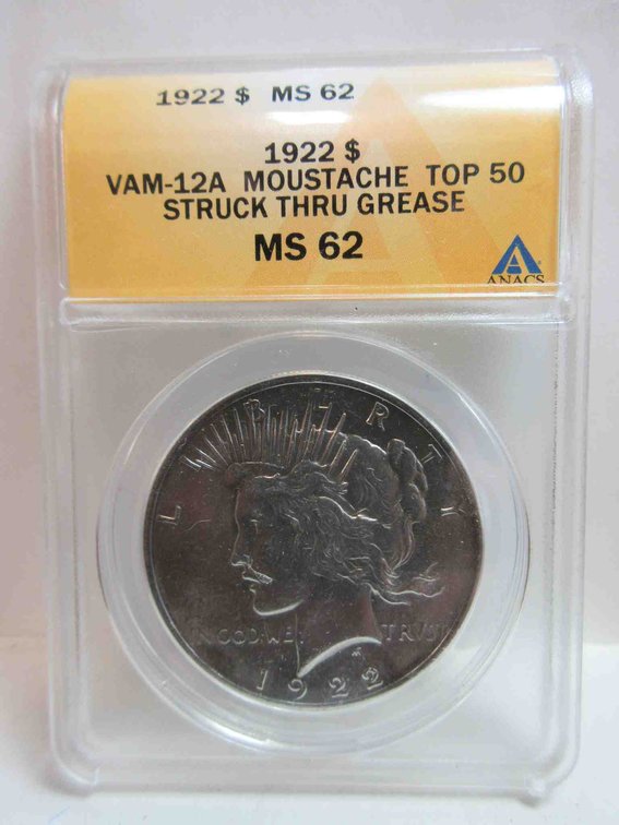 1922 Peace dollar graded by ANACS