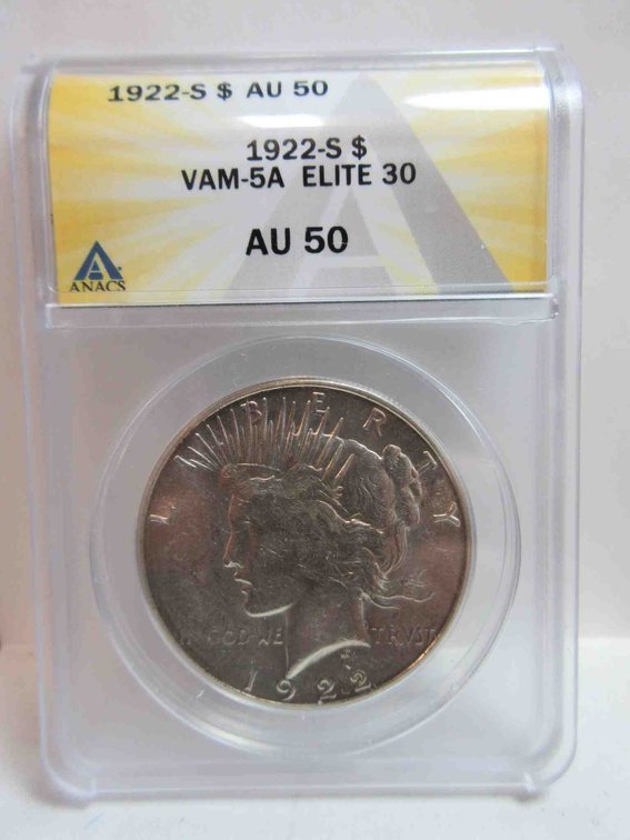 1922-S Peace dollar graded by ANACS