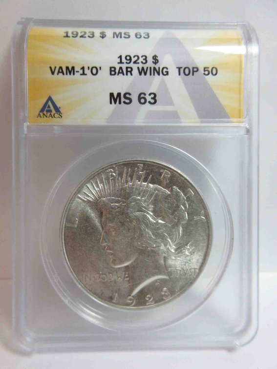 1923 Peace dollar graded by ANACS