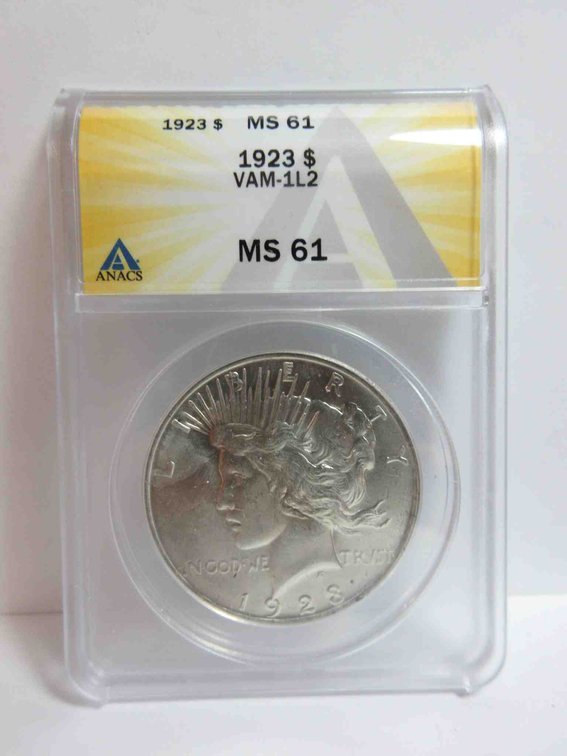 1923 Peace dollar graded by ANACS