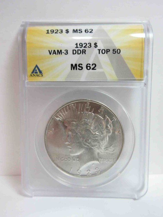 1923 Peace dollar graded by ANACS