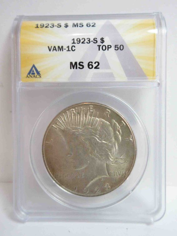 1923-S Peace dollar graded by ANACS