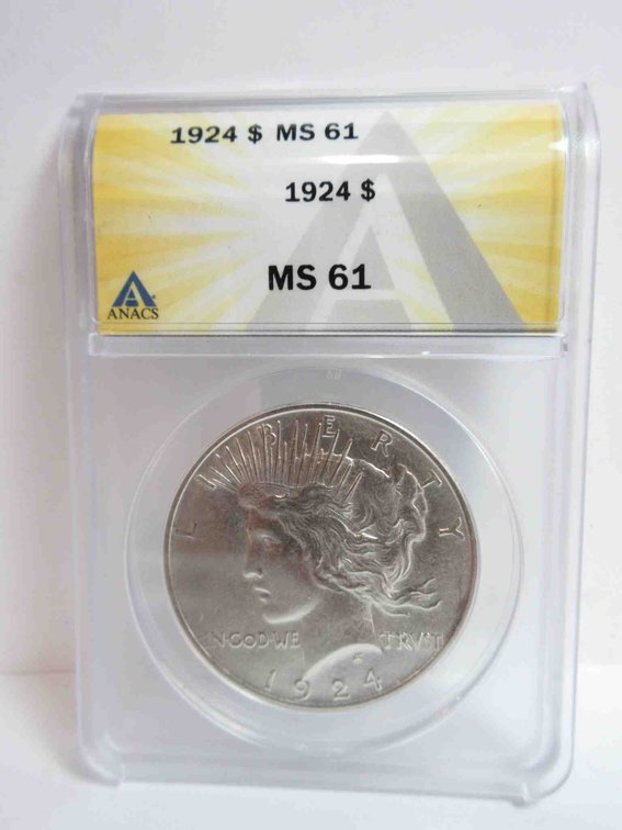 1924 Peace dollar graded by ANACS