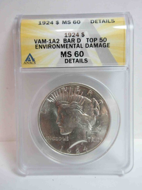 1924 Peace dollar graded by ANACS