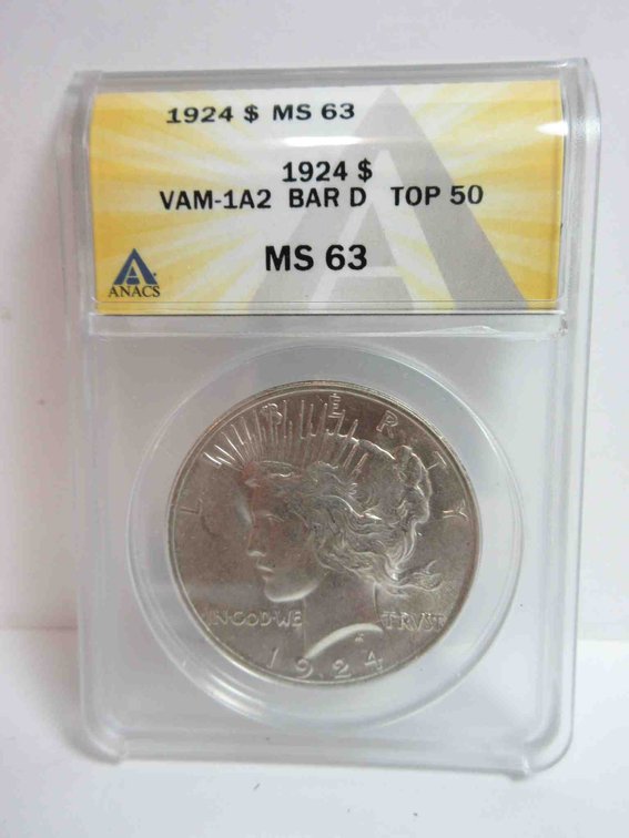 1924 Peace dollar graded by ANACS