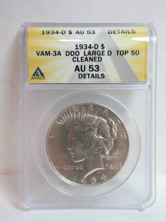 1934-D Peace dollar graded by ANACS