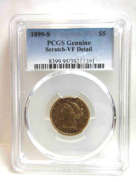 1899-S $5 Liberty Head gold graded by PCGS
