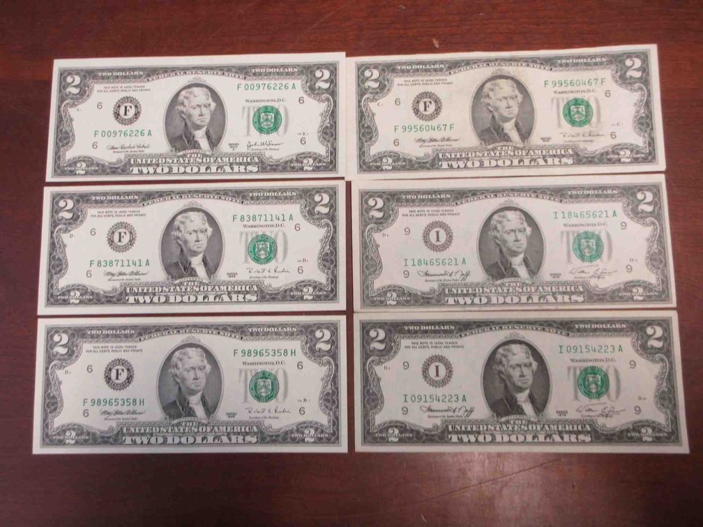 (6) $2 US Federal reserve notes