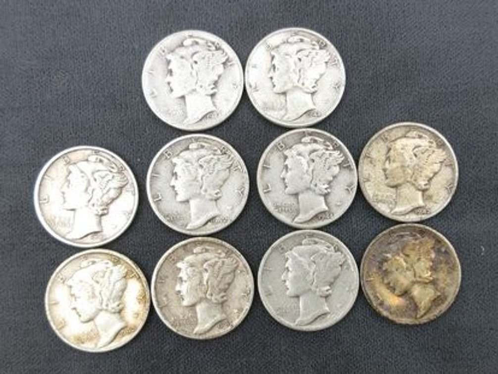 (10) Silver Mercury dimes