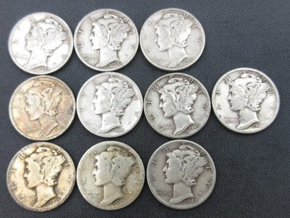 (10) Silver Mercury dimes