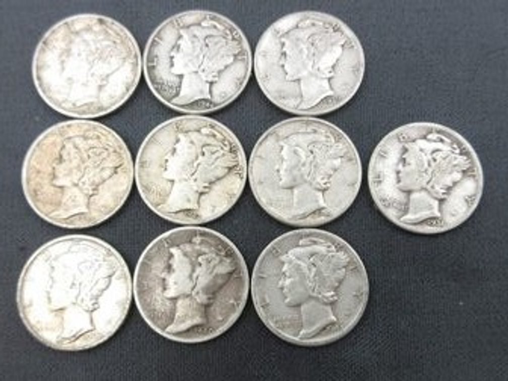 (10) Silver Mercury dimes
